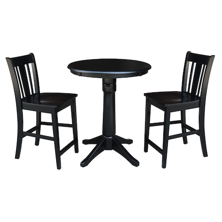 International Concepts Round 30 in Rd Pedestal Gathering Ht Table, 2 San Remo Counter Ht Stools, Black, 30 in W, 30 in L K46-30RT-27B-S102-2